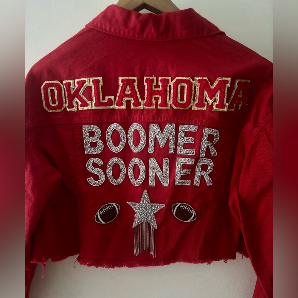 Red Oklahoma Boomer Sooner Custom Jean Jacket